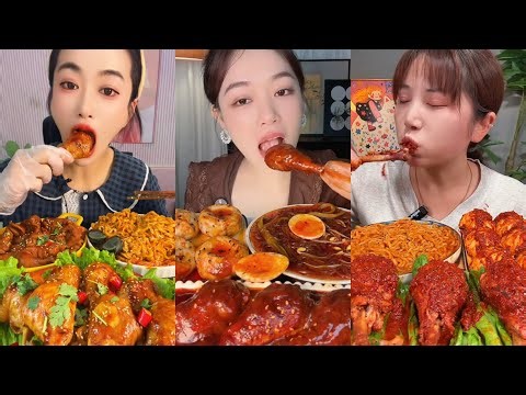 Spicy Chicken Drumsticks and Spicy Meats Eating Mukbang Korean Dumplings Spicy Food Asmr 