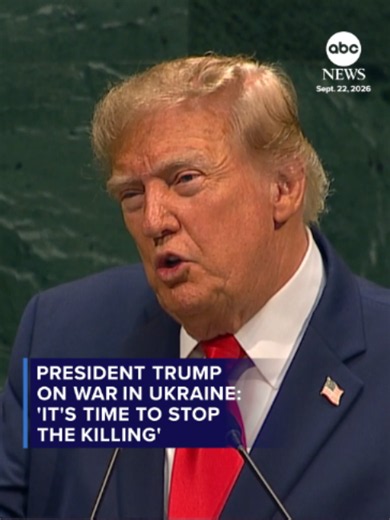 President Trump called for an end to the “disastrous war” between Russia and Ukraine while speaking to the United Nations General Assembly. “It’s time to stop the killing.” #trump #politics #news #abcnews