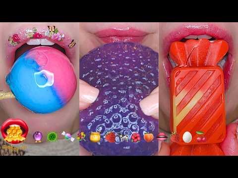 Satisfying ASMR Eating Sounds Emoji Food Challenge Jello Jelly Wax Candy