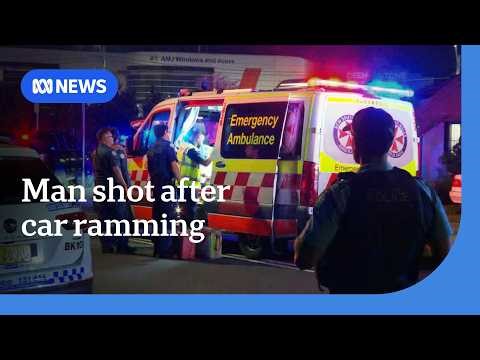 Man shot after police officer rammed and pinned by allegedly stolen vehicle | ABC NEWS