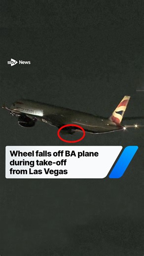 This is the moment one of the wheels fell off a British Airways plane to London shortly after take-off from Las Vegas. The right rear wheel of the Airbus A350-1000 can be seen detaching from the aircraft and falling to the ground. The Clark County Department of Aviation said the wheel was retrieved from the airfield and that no one was injured. The flight continued to London and landed safely. #news #shorts #plane #aircraft #airplane #viral #airport | STV News