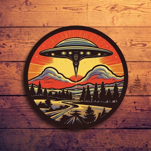 Retro UFO Sticker Vintage Alien Spaceship Decal Sci Fi Sunset Landscape Vinyl Laptop Water Bottle Sticker Gift - Etsy