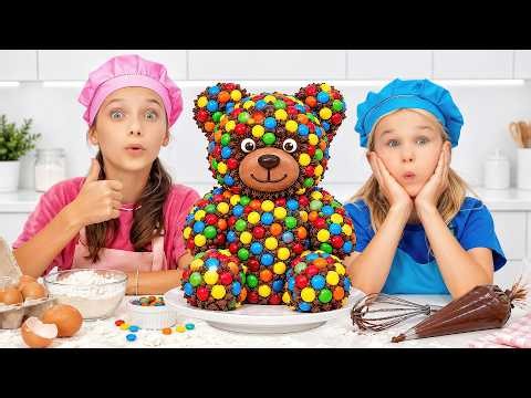 Stephi and Eva Make a Colorful Bear Cake