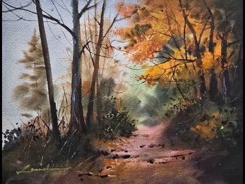 How to paint a glowing autumn forest path - Watercolor tutorial