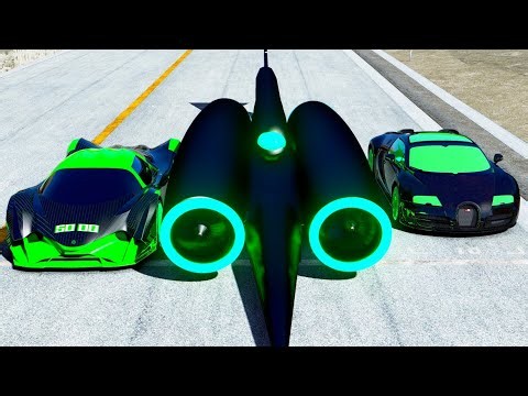 Thrust SSC Alien Engine vs Devel Sixteen Alien Engine vs Bugatti Veryron Alien Engine - Drag Race
