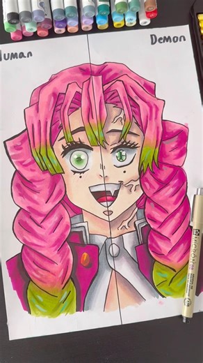 Drawing Mitsuri Human vs Demon Pt. 2 | #shorts #demonslayer #mitsuri