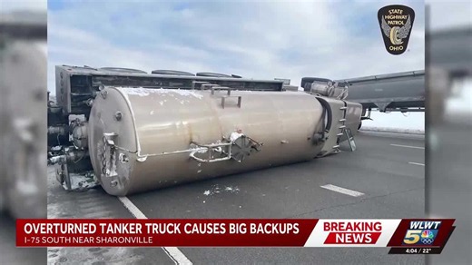 Wintry weather leads to overturned tanker on I-75, closing lanes for hours