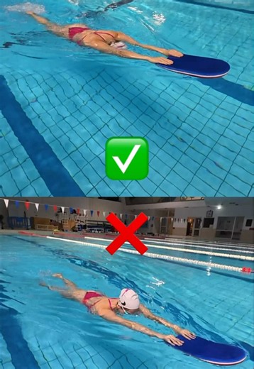 Keeping your head properly tucked while swimming is essential to maintaining a streamlined body position ❌ Head too high = hips and legs sinking = more drag = more effort = harder swimming ✅ Head tucked arms behind your ears = better body alignment = less resistance = more speed with less effort Remember : swimming efficiently isn’t just about creating propulsion. It’s also about reducing resistance as much as possible #CapCut #beginnerswimmer #swimlesson #swimcoach #learntoswim