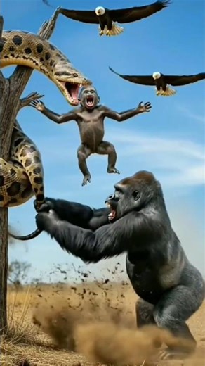 python attack gorilla baby💪#shorts #shortvideo #python #gorilla #ai #animals