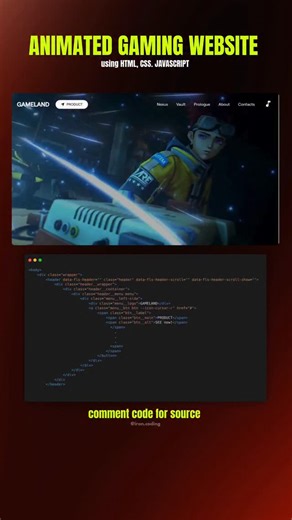 Iron Coding | Android Developer | Flutter | Web Developer on Instagram: "Animated gaming website with source code 💻 In this video, I'll share you an animated gaming website which is built using html, css and Javascript. #html #css #javascript #webdevelopment #coding"