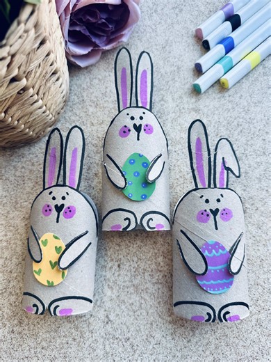 Don't throw this away! 🐰 What’s your go-to Easter tradition? 🐣 Who knew toilet paper rolls could be this cute? 🐰 This is your sign to start saving them for some Easter fun with the kiddos. It’s super simple, looks adorable, and is honestly such a vibe for the holiday. Tag a friend who’d love this easy craft idea! Follow for more easy DIYs that won't break the bank! #diy #easterbunny #crafts #easycrafts #easterideas