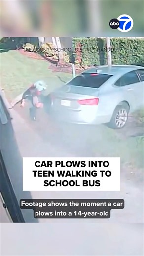 Shocking new footage shows the moment a car plowed into a 14-year-old girl while she was walking to her school bus in #Florida. The incident happened in March. The girl was treated for whiplash and is okay. #teen