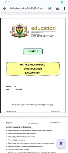 Grade 8 Paper 2 Mathematics November #grade8 #november #fyp #teacher #trendingvideo
