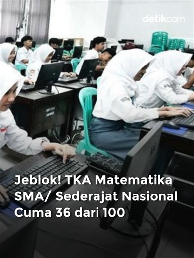 Kementerian Pendidikan Dasar dan Menengah (Kemendikdasmen) merilis hasil rekapitulasi Tes Kemampuan Akademik (TKA) 2025 SMA/sederajat. Dari laporannya, nilai rerata TKA matematika nasional berada di angka 36,10. Adapun skor maksimum dari TKA matematika adalah 100,00. Nilai tersebut merupakan rerata dari 3.489.148 siswa yang ikut TKA mata pelajaran tersebut. Rerata nilai TKA matematika di setiap jenjang adalah sebagai berikut: Rerata nilai TKA matematika di SMA: 37,23 Rerata nilai TKA matematika 