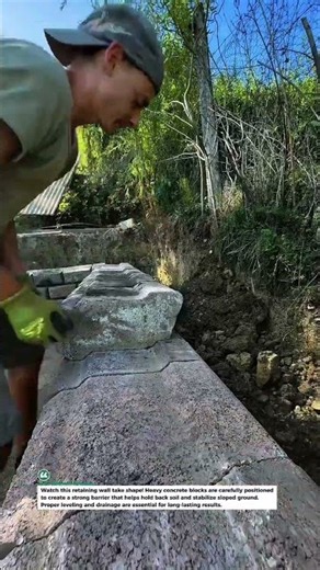 Heavy Concrete Blocks Build a Strong Retaining Wall! #Construction #Masonry #Shorts