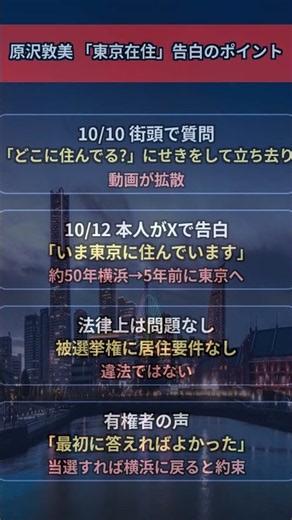 横浜市長選候補が告白！現在は東京在住!? 原沢敦美 #Shorts