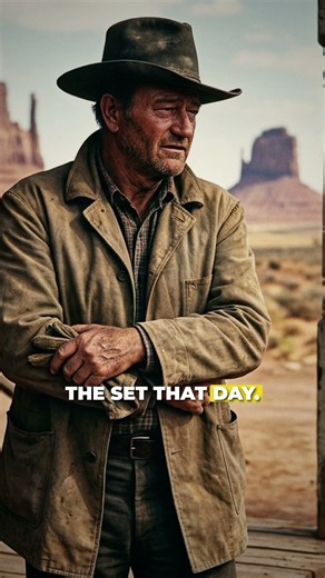 Why is John Wayne holding his own elbow?