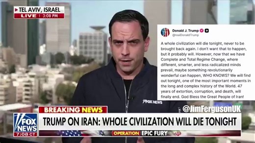 https://t.co/3p7yeymho2🚨 “A CIVILIZATION WILL DIE TONIGHT” — TRUMP ISSUES FINAL WARNINGPresident Trump has just issued one of the most chilling warnings of our time:“A whole civilization will DIE tonight… never to be brought back again.”This is no routine statement.This is pressure at its absolute maximum.A final ultimatum.A closing window.An off-ramp that may already be disappearing.The message is clear:Deal — or face consequences unlike anything seen before.Energy infrastructure. Power grids.