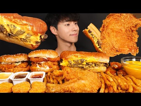 ASMR MUKBANG BURGER & FRIED CHICKEN & CHEESE STEAK SANDWICH & SPICY NOODLES! MUKBANG COMPILATION