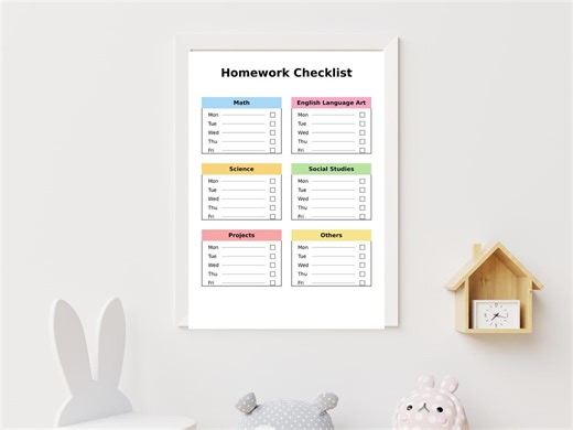 Homework Checklist Printable: Weekly School Assignment Tracker, Kids Study Planner - Etsy UK