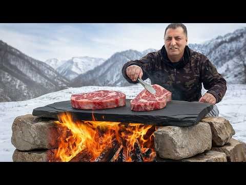 Primal Steaks Cooked on a Hot Stone in the Mountains!