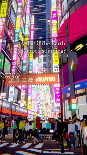 What if the Earth stopped spinning? Tokyo moves east at 846 mph. The ground stops. You don't. Neither does the ocean. The planet brakes in about 30 seconds: more than 1 g sideways, winds faster than any ever recorded, and every sea keeps racing east. In Tokyo, the wave doesn't come from the bay. The bay drains into the Pacific. It comes from the Sea of Japan, over the mountains. Real fact: 1.4 billion years ago, a day lasted just over 18 hours. Earth is still slowing down, by about 1.8 milliseco