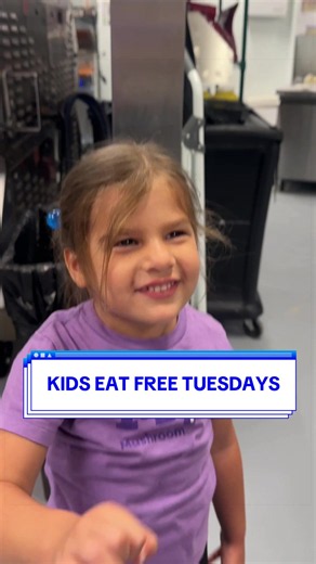 4 year olds are doing their best, so they eat free on tuesdays 🤪 *KIDS EAT FREE TUESDAYS! Promotion valid at participating locations only on Tuesdays through October 27, 2026. Dine in and enjoy up to 2 free kids meals with a $15  adult purchase* *Max 2 free kids meals per check, up to 4 per table. Dine in only. Cannot be combined with other offers.
