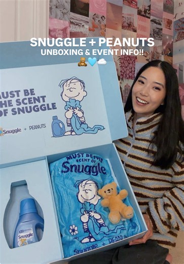 Snuggle Peanuts unboxing!!🥹🧸🩵 they’re also doing a pop-up in NYC this weekend! all the details at the end of the video ☁️ thank you @Snuggle® & @Snoopy for sending over this super cute package!!🥰🩵 #snoopy #peanuts #snoopydog #laundry #linus