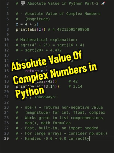 Absolute Value Of Complex Numbers in Python #python #learnpython #tipsandtricks #programming #fyp
