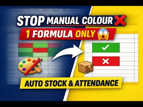 Stop Manual Colour Marking in Excel | Short & Excess Stock + Attendance P/A Using ONE Formula