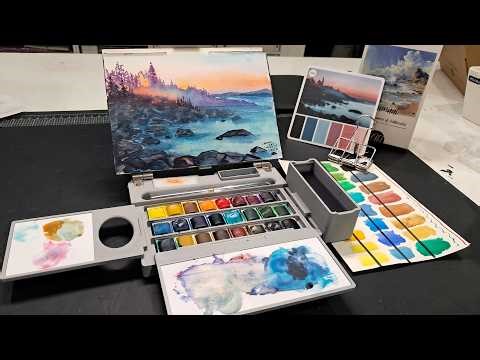 How to Create Depth and Atmosphere in Watercolor // Misty Sunset Seascape Postcard