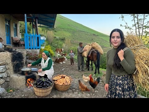IRAN Daily village life; baking bread and rural dinner