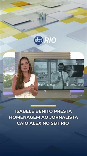 HOMENAGEM CAIO ÁLEX 🥀🖤 | Nesta edição do SBT Rio, a apresentadora Isabele Benito, prestou uma homenagem ao jornalista Caio Álex, que faleceu nesta terça-feira (30), em Cabo Frio, Região dos Lagos. Como repórter e apresentador, Caio Álex construiu uma carreira sólida em diferentes veículos de comunicação, passando por Rádio Tupi, CNT, RedeTV!, Band e SBT, onde trabalhou por cerca de oito anos, período em que se destacou pela alegria, dedicação e compromisso com a informação, deixando sua marca 