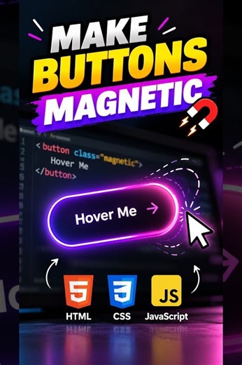 🔥 Magnetic Button Effect in JavaScript 🤯 | HTML CSS JS #shorts