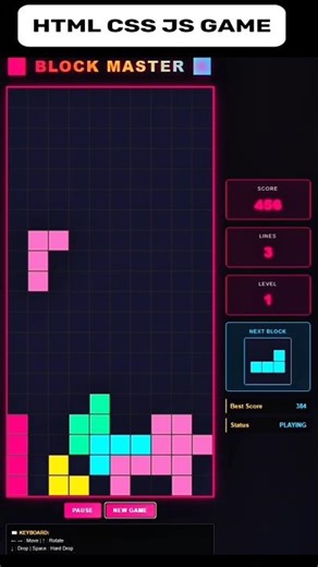 Block Game 🎮 Using with HTML CSS and JavaScript //#htmlcss #coding #game