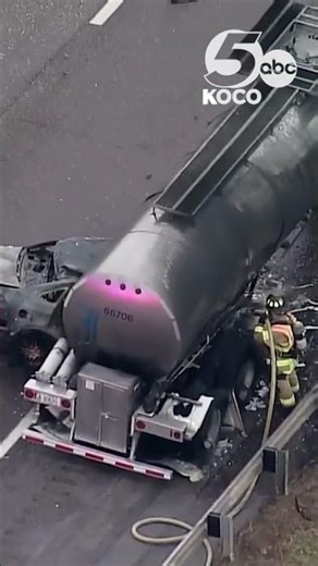 Video shows aftermath of fiery crash on I-35 in Edmond, Oklahoma