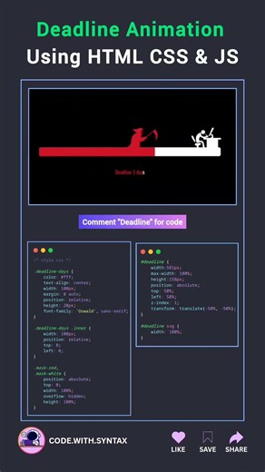 💀 Deadline Animation Using HTML CSS & JS 😍 #htmlcss #programming #animation #linux #coding