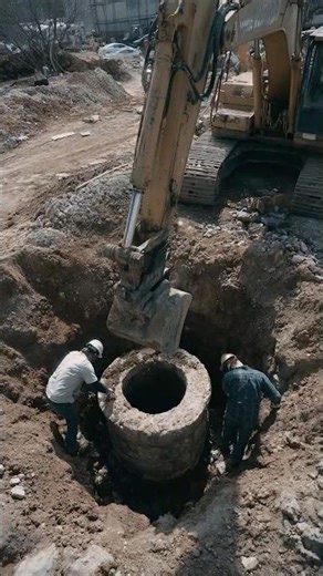 Workers Digging Foundation Strike Solid Stone Chamber