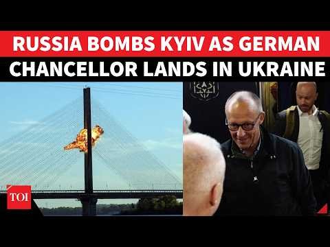 Putin Starts Bombing Kyiv As German Chancellor Arrives; Major Bridge Blasted In Strike | On Cam