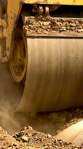 Satisfying Soil Compaction: Heavy Road Roller in Action! 🚧