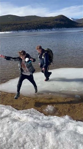 Boys Hop Onto Floating Ice and Scramble Back to Shore
