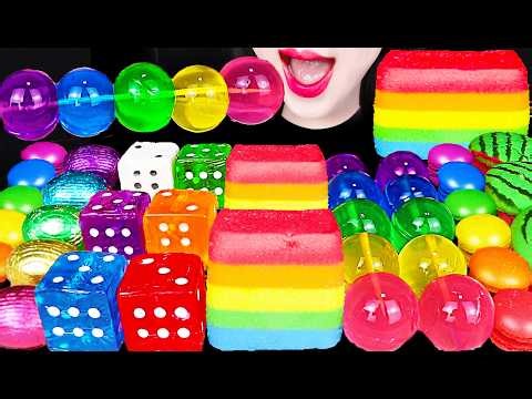 ASMR JELLY BALLS MARSHMALLOW RAINBOW DESSERT 젤리꼬치 주사위 먹방 MUKBANG, EATING