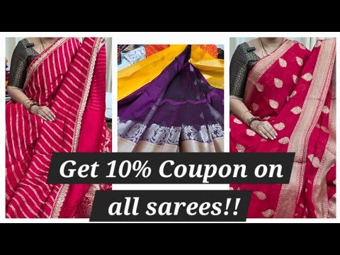 GET 10% COUPON ON ALL SAREES | CHINNON,MUNGASILK,MAHESHWARI SILK SAREES | GIVE AWAY | 8688637474
