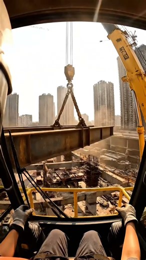 Crane Operator POV: Lifting Massive Steel Beams at Golden Hour! 🏗️