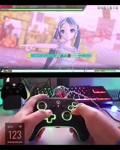 Extreme Perfect: Patchwork Staccato (Toa) Song Difficulty: 7☆ Hatsune Miku: Project DIVA Mega Mix (PC - Steam) Mods: * Azuki3’s XHD Modules * Challenge Time * English Lyrics - X Song Pack * Very Cool * X Song Pack (credits at bottom) Another perfect down! I really love Toa, their songs and tuning with Miku are always on a different level than most other vocalo-ps. Take for example this song: Miku sings at a high pitch, yet it doesn’t sound like she’s screeching or robotic. Instead it sounds natu