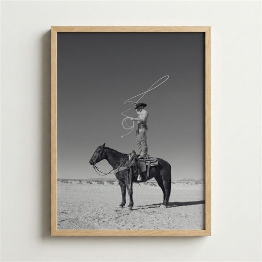 Cowboy Standing on Horse Poster | Trick Roping Lasso Print | Western Rodeo Wall Art | Desert Americana Photography | Ranch Decor - Etsy
