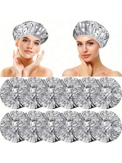 1/3/6/10pcs Reusable Waterproof Shower Cap, Fits All Hair Styles, Suitable For Hair Coloring, Beauty Treatment, Hair Mask Shower Cap With Aluminum Foil | SHEIN