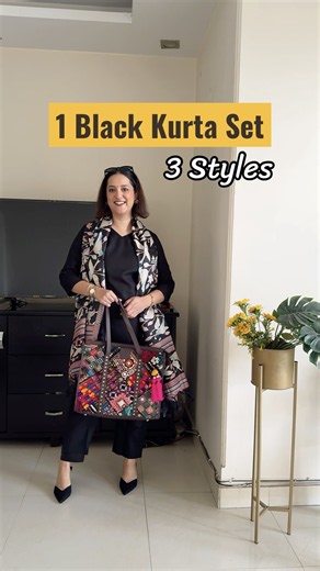 1 Black Kurta Set 3 Stylish Looks #kurti #indianwear #indianfashion #ytshorts
