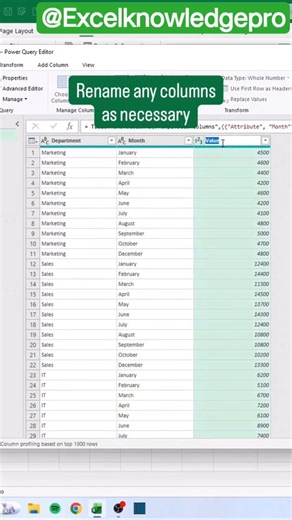 Unpivot Data & Rename Columns in Seconds ⚡ Excel Power Query Trick | Save Hours Instantly!