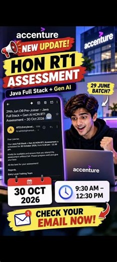 🚨 Accenture AASE Update! HON RT1 Assessment on 30 October 2026 📩 | Java Full Stack + Gen AI #shorts